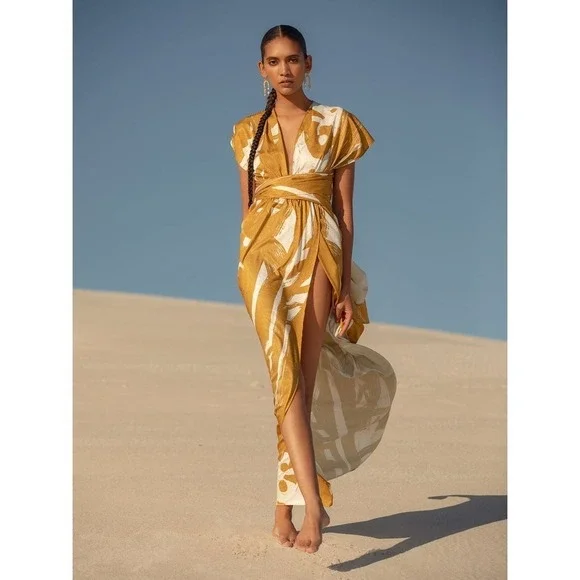 Diarrablu Mailys Suto Gold Convertible Dress Resort wear Size L NWT Diarrablu Mailys Suto Gold Convertible Dress Resort wear Size L NWT